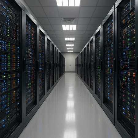 3d render of datacenter server room with lots of servers