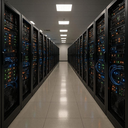 3d rendering server room with servers in data center room for digital technology
