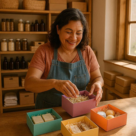 Easter egg hunt. Portrait of an attractive mature woman preparing Easter eggs in her workshop.の写真素材