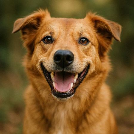 Portrait of a happy dog in the park. Close-up.の写真素材