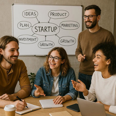 Group of young multiethnic business people working together in office, copy spaceの写真素材