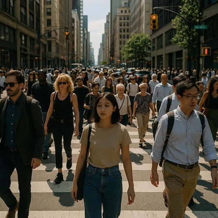 People walking on the street in Manhattan, New York Cityの写真素材