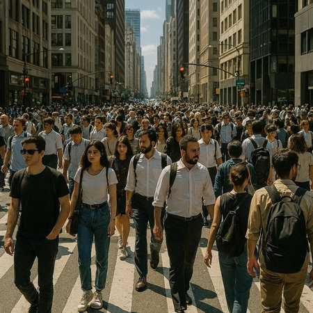Crowd of people crossing the street in Manhattan
