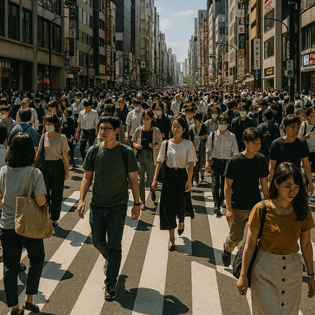 Crowd of people crossing the street in Tokyo, Japan.