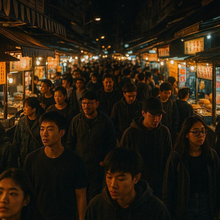 Unidentified people walking in the street at night