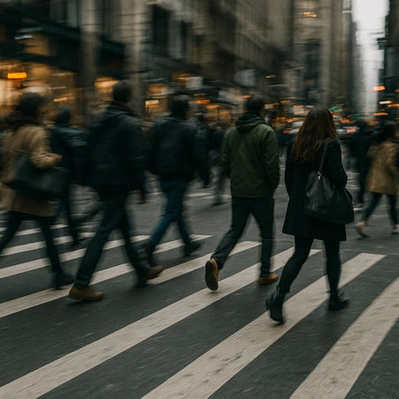 People on zebra crossing in the city. Intentional motion blur