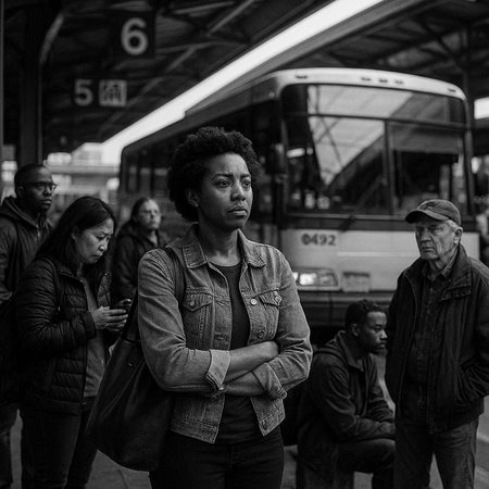 Dramatic portrait of a young african american man in a bus station