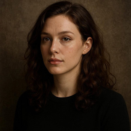 Portrait of a young woman with brown hair. Studio shot.