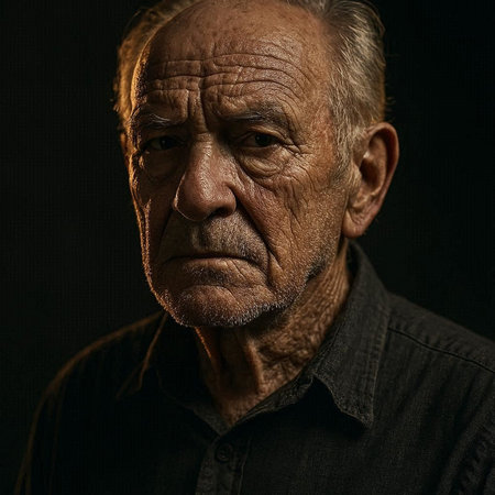Portrait of an elderly man on a dark background. Toned.の写真素材