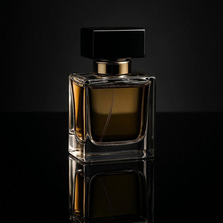 Perfume bottle on a black background. 3d illustration.