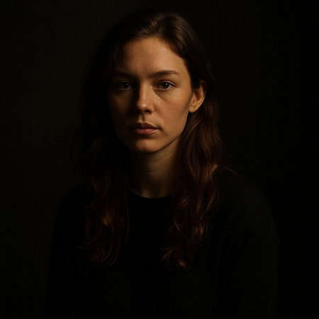 Portrait of a beautiful young woman in a black sweater on a dark background