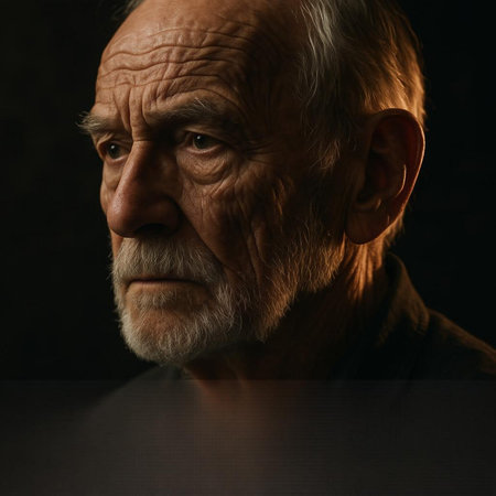 Portrait of an old man on a dark background. Close-up.の写真素材