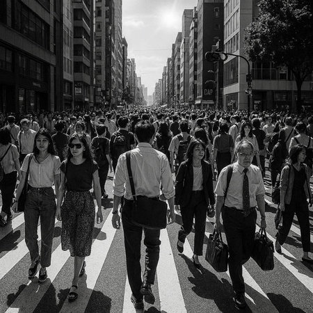 Crowd of people crossing the street in Manhattan