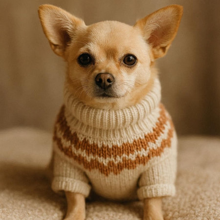 Cute chihuahua dog wearing a warm knitted sweater