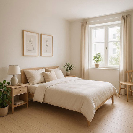 Luxury bedroom interior design in scandinavian style. 3d render