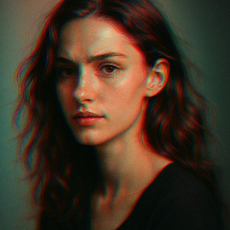 Portrait of a beautiful young woman with long wavy hair.の写真素材