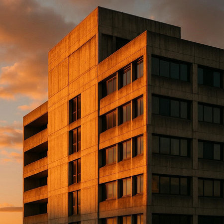Modern office building at sunset. Architectural detail of modern building.