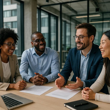 Group of diverse business people having a meeting in an office. Multiethnic corporate business team...