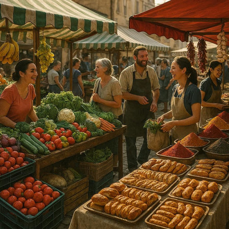 Market stall with fruits and vegetables in Barcelona, Spainの写真素材
