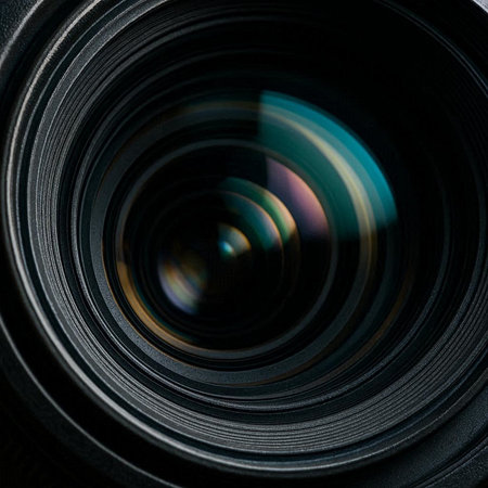 close-up of a camera lens with selective focus and shallow depth of fieldの写真素材