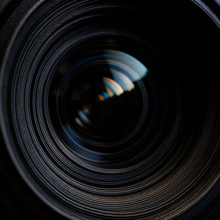 Close-up of a camera lens. Shallow depth of field.の写真素材