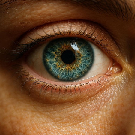 A close-up shot of an eye with a blue irisの写真素材