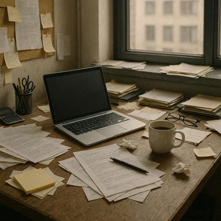 Working from home concept. Workplace with laptop, books, coffee cup and notepadsの写真素材