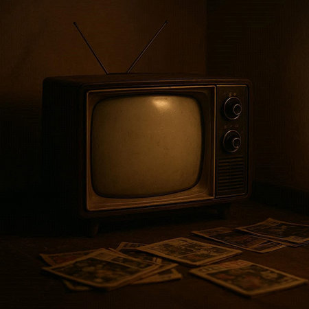 Vintage television and money on a dark background. Retro style.