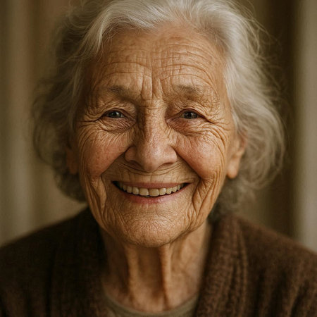 Portrait of a senior woman smiling at the camera, close upの写真素材