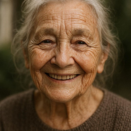 Portrait of an elderly woman with a smile on her face.の写真素材