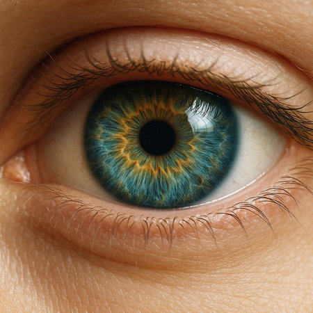 A close-up of an eye with a beautiful iris.の写真素材