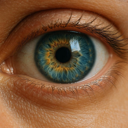 A close-up of an eye with a blue iris.