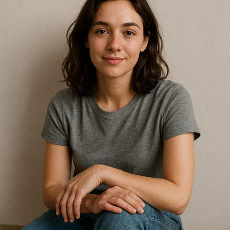 portrait of a beautiful young woman in a gray t-shirt