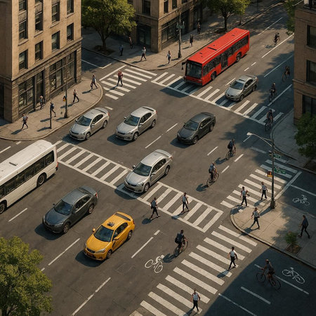 Aerial view of a crosswalk in New York City, USA