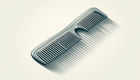 Comb with shadow on white background, closeup of photo, retro style