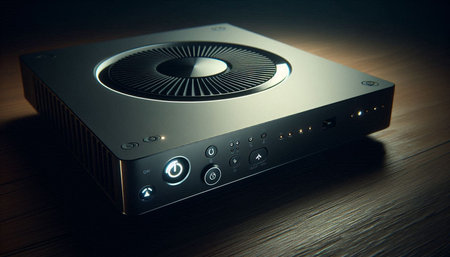Sound system on a dark wooden background. Shallow depth of field