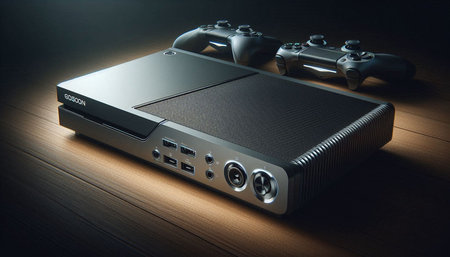 video game controller on the wooden table. toning. selective focus