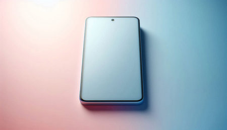 smartphone with blank screen on a blue background, 3d renderの写真素材