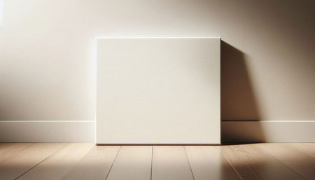 Blank white poster on wooden floor in room. 3d renderingの写真素材