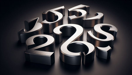 3d render of metal numbers on a dark background. New year conceptの写真素材