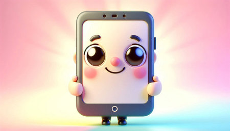 Smartphone with happy face on colorful background. 3d illustration.