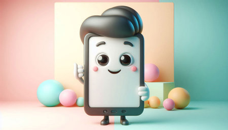 Smartphone character with smiley face. 3d render illustration.