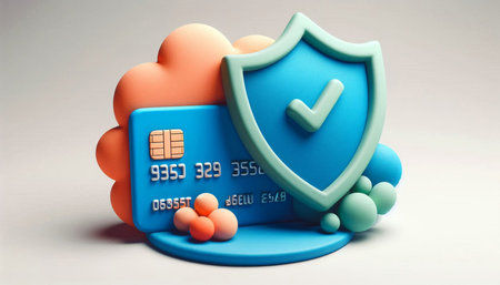 Credit card and shield on a white background. 3d illustration.