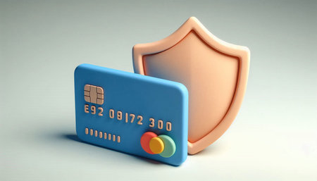 Credit card and shield, 3d rendering. Computer digital drawing.