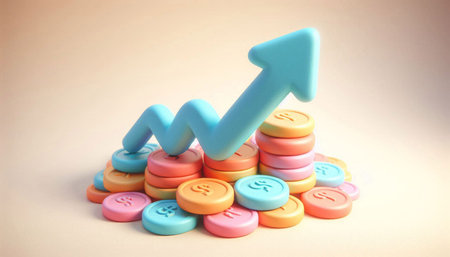 Business graph on a pile of colorful buttons, 3d illustration.