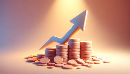 Investment concept, Coins graph stock market 3d render image.