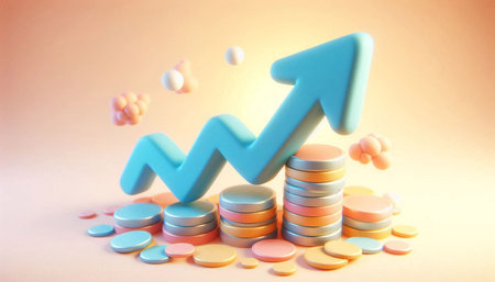 Financial growth graph with coins and candies. 3D rendering.