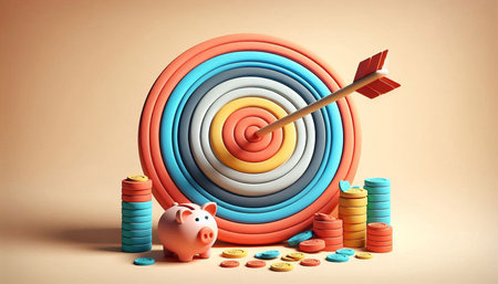 target with piggy bank and piggy bank, 3d illustration