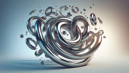 3d illustration of metal rings in water. Abstract background. 3d rendering