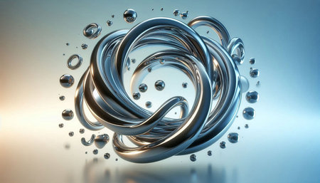 3d rendering of abstract metallic ring with water drops on it.